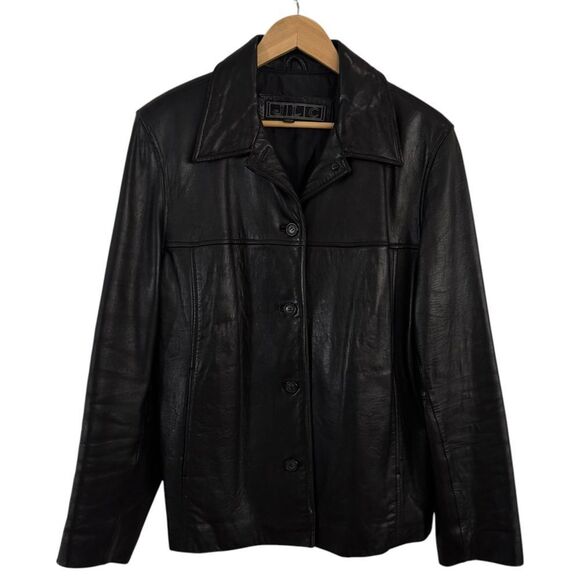 JLC Vintage Long Sleeve Black Leather Button Up Jacket. Outerwear. XL. - Picture 1 of 9